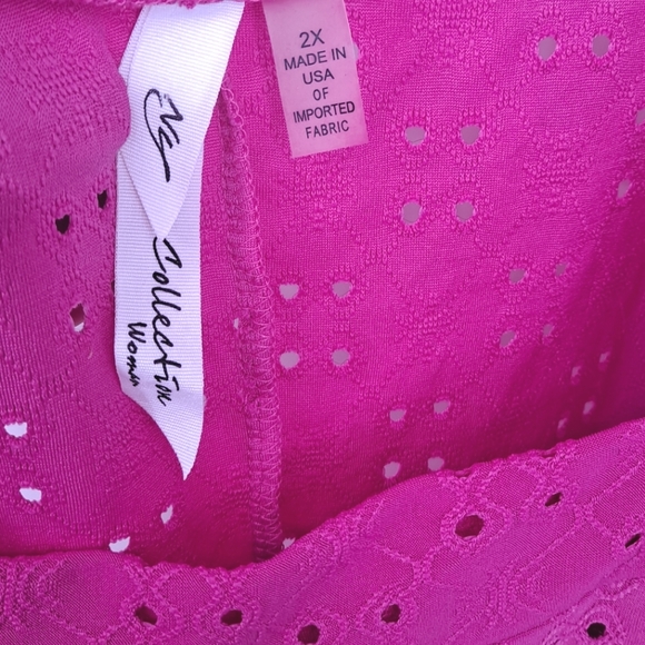 NY Collection 2X Pink Cold-Shoulder Eyelet Top -Cooling Fabric! - Picture 3 of 8